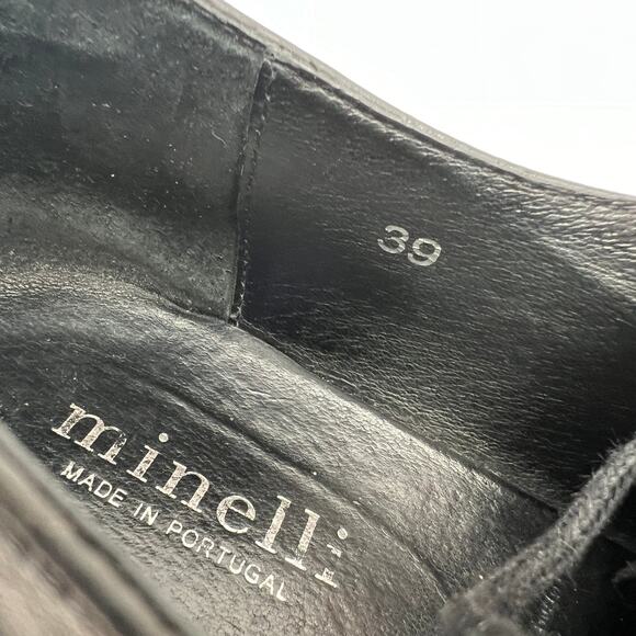 Minelli Lace Up Espidrille Sneaker Oxford EU 39 US 8.5 Black Leather Derby Shoes - Picture 6 of 8